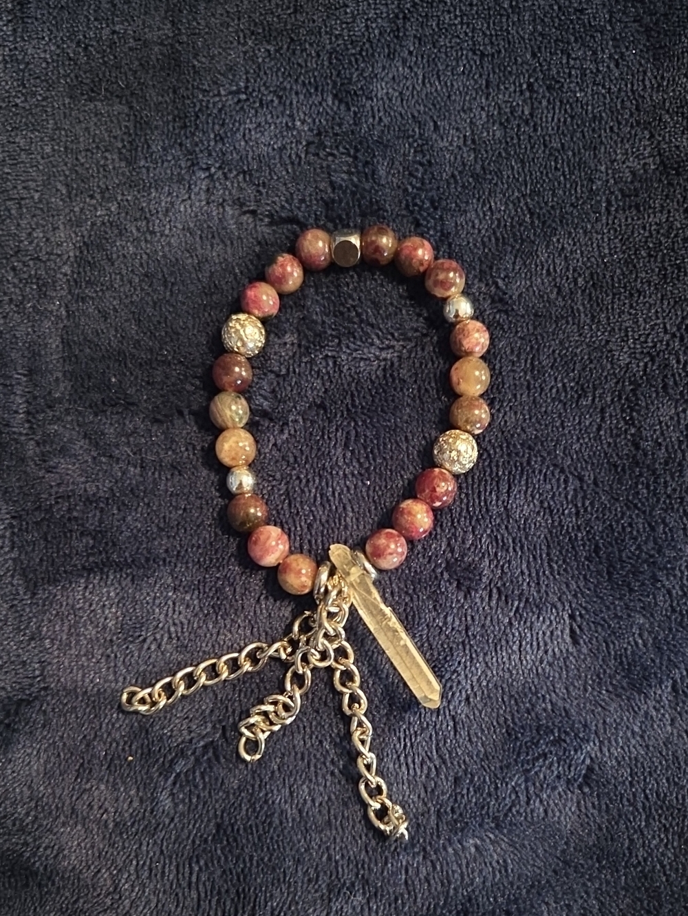 Beaded Pink Jasper Bracelet with Silver Charm